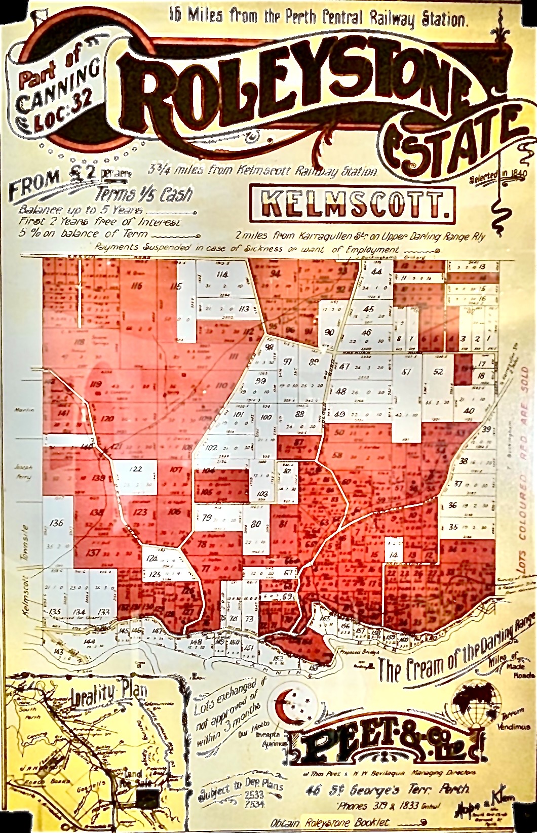  Vintage “Roleystone Estate” Peet & Co land sale poster
