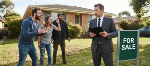 Angry biblings in front of their deceased paraent's house shouting at the executor