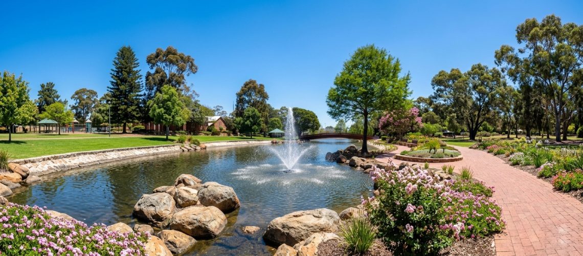 Minnawarra Park in Armadale with the fountain the foreground